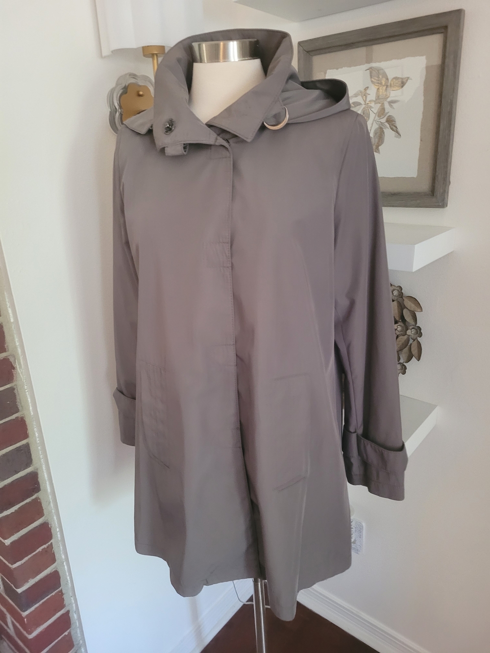 Trina Turk Lightweight Removable Hood Women's Coat in Taupe